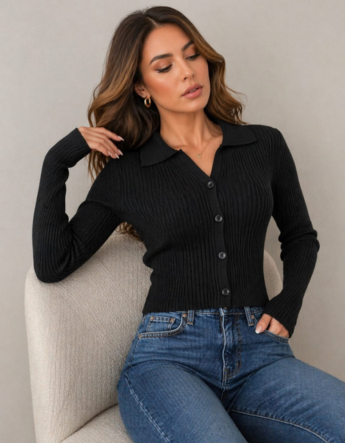 Blusa Modal de Tricô Canelado com Botões – Elegância Feminina