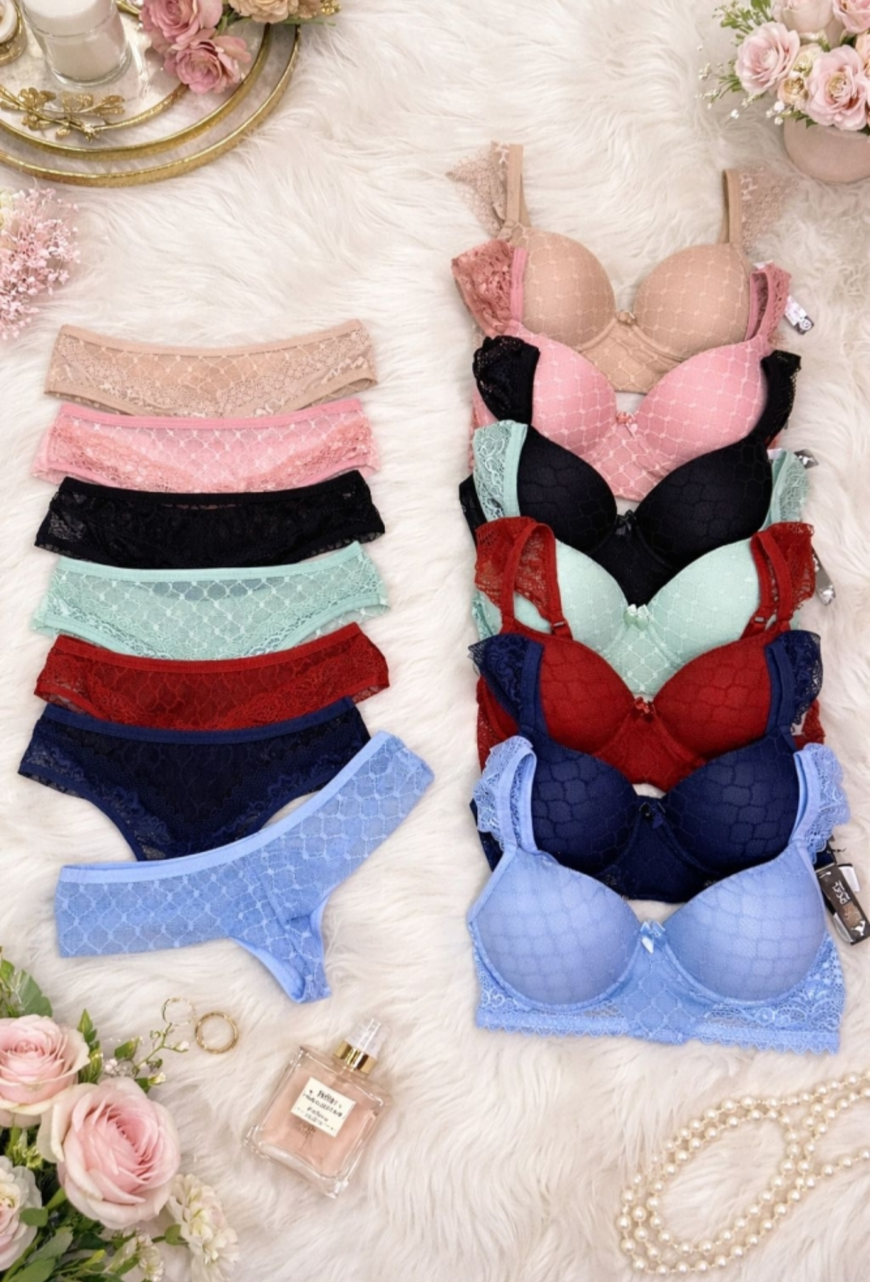 Conjunto Lingerie de Renda Luxo – Coleção Cores do Dia (Várias Cores)